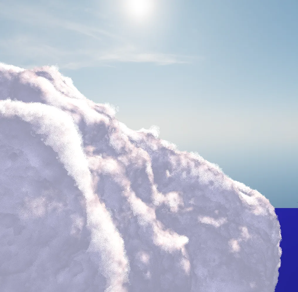 Close-up of the noise-driven volumetric cloud lit by the sun